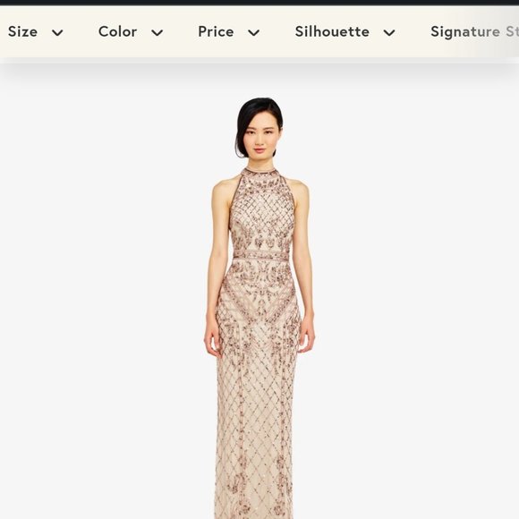Adrianna Papell Beaded Column Gown in Biscotti